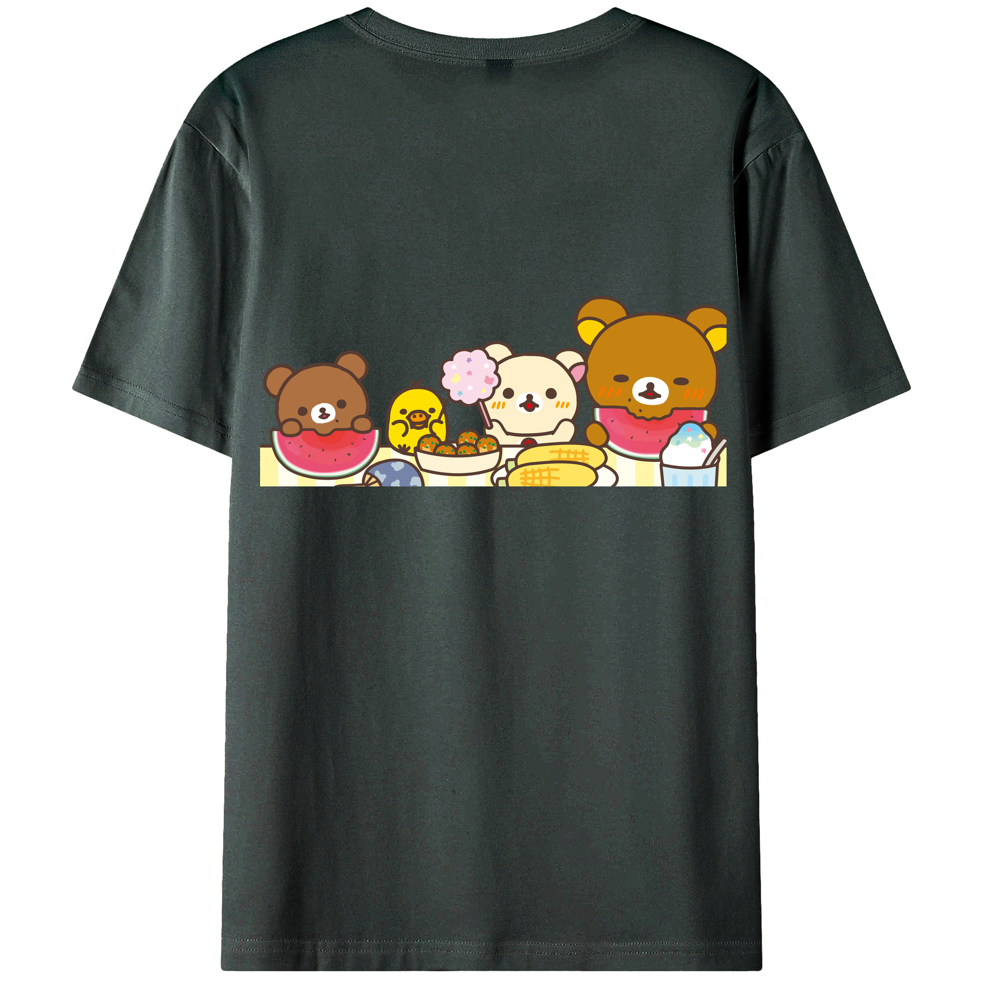 （画像用） リラックマ リラックマ キイロイトリ Rilakkuma Korilakkuma Kiiroitori 綿100％ メンズ半袖Tシャツ（バックプリント） 通気性